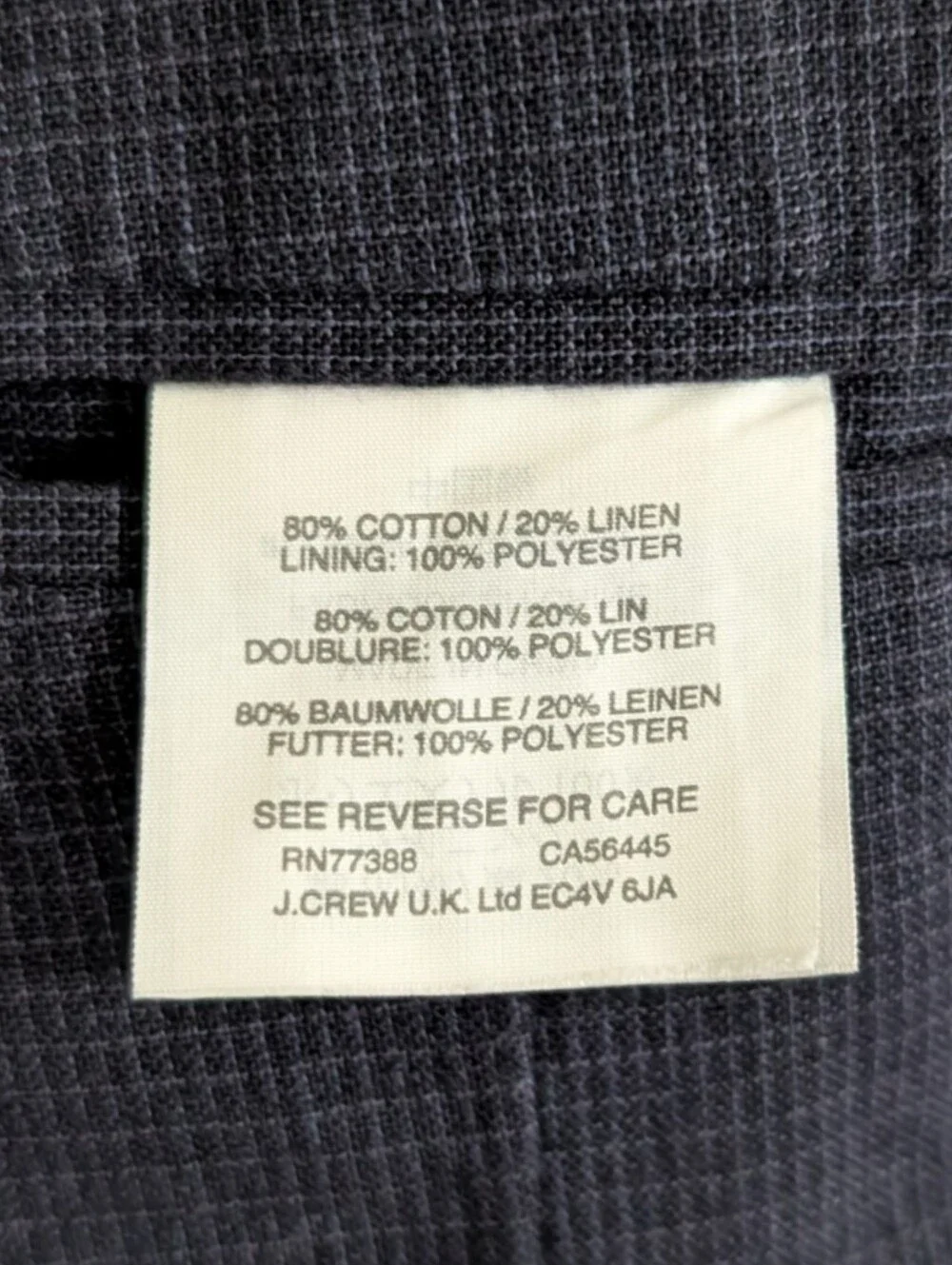 J.Crew Ludlow Blazer 40R Navy Cotton Linen Somelos Woven in Portugal
